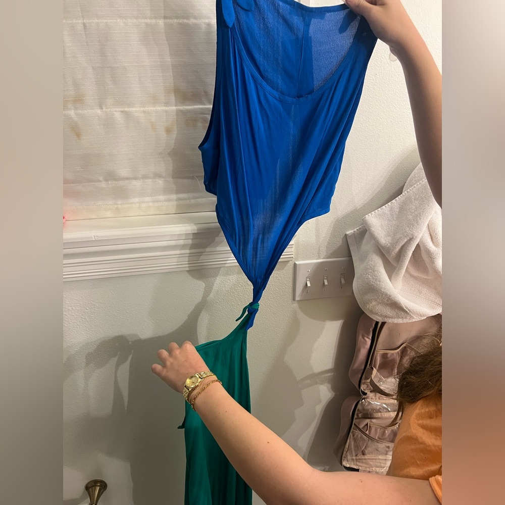 NEVER WORN blue and green colorblock midi dress with cutouts